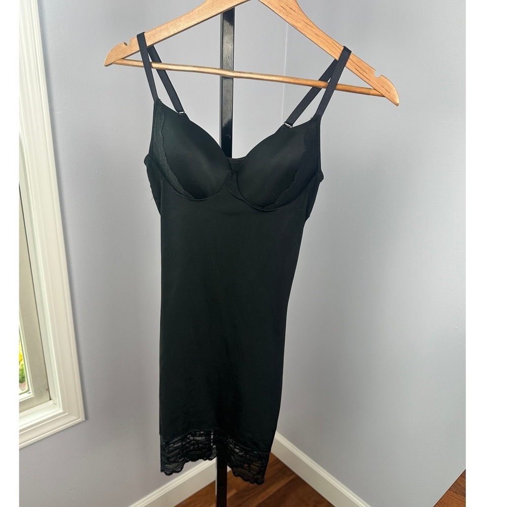 Red Hot by Spanx Black Lace Trim Underwire Shapewear Full Body Slip Dress Small